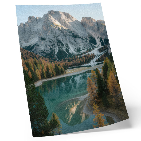 Póster Montañas, bosque, lago, reflejos, árboles coloridos