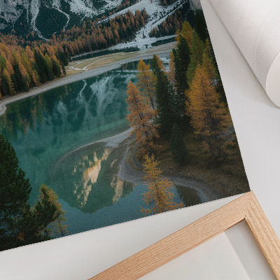 Póster Montañas, bosque, lago, reflejos, árboles coloridos