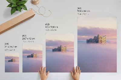 Póster Arquitectura moderna rodeada de niebla
