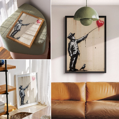 Lienzo decorativo moderno Figura en blanco y negro con un corazón rojo