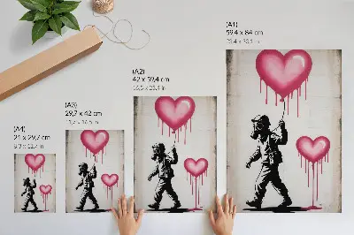 Póster arte callejero con contraste de corazones y figuras