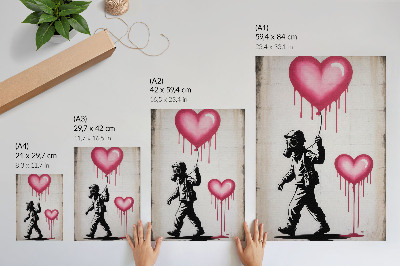 Póster Arte callejero que contrasta corazones y figuras