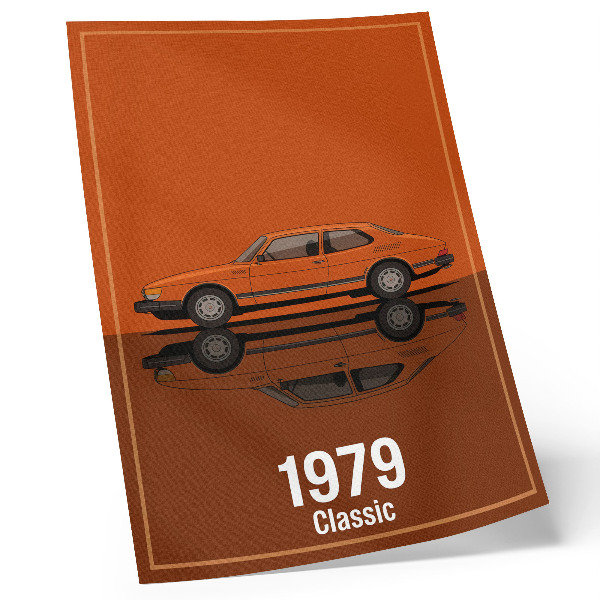 Lámina artística de alta calidad Coche retro en espejo de estilo vintage naranja