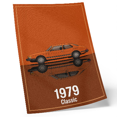 Lámina artística de alta calidad Coche retro en espejo de estilo vintage naranja