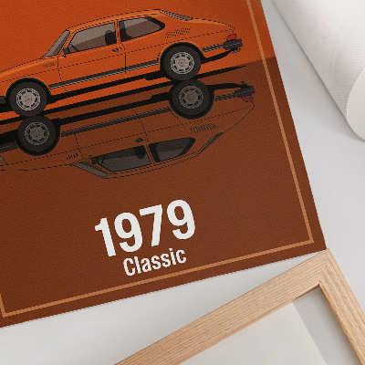 Lámina artística de alta calidad Coche retro en espejo de estilo vintage naranja