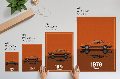 Lámina artística de alta calidad Coche retro en espejo de estilo vintage naranja