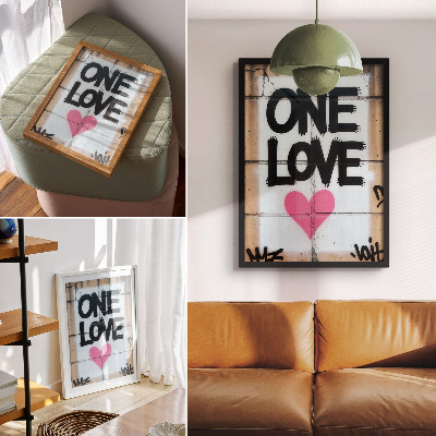 Póster con colores saturados Texto de grafiti en forma de corazón sobre una pared de hormigón.