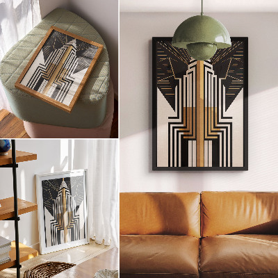 Lienzo decorativo moderno con líneas arquitectónicas y elegantes detalles dorados