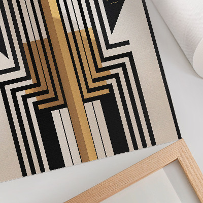 Lienzo decorativo moderno con líneas arquitectónicas y elegantes detalles dorados
