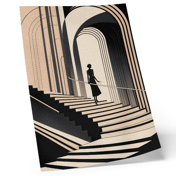 Póster de una figura en las escaleras bajo los arcos monumentales de una figura en las escaleras bajo los arcos monumentales