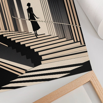 Póster de una figura en las escaleras bajo los arcos monumentales de una figura en las escaleras bajo los arcos monumentales