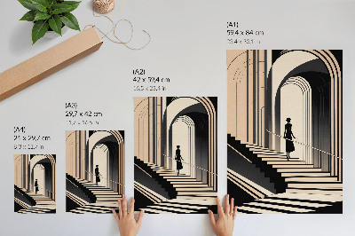 Póster de una figura en las escaleras bajo los arcos monumentales de una figura en las escaleras bajo los arcos monumentales