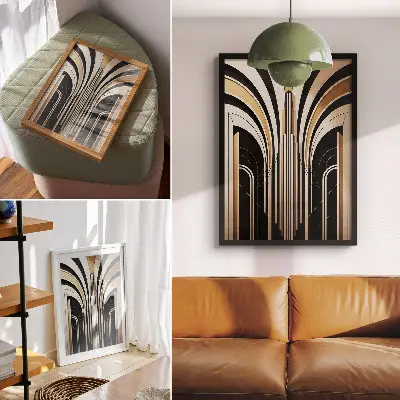 Póster de arcos modernos con elegancia Art Déco diseño con colores saturados y contraste