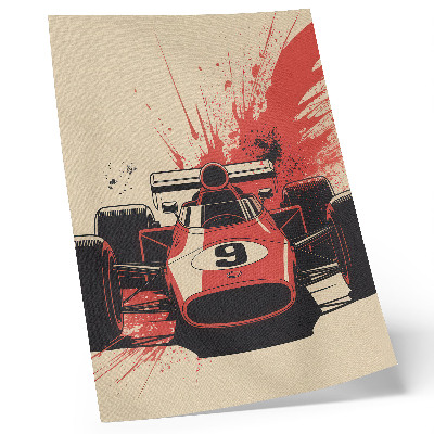 Póster con colores saturados Coche de carreras rojo y negro en movimiento
