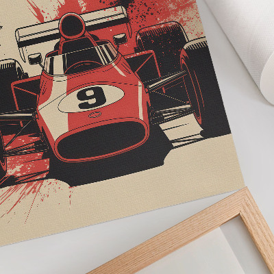 Póster con colores saturados Coche de carreras rojo y negro en movimiento