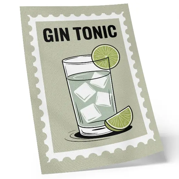 Póster con la inscripción Gin Tonic en tonos verdes y blancos