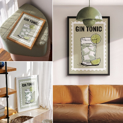 Póster La inscripción GIN TONIC elementos verdes y blancos