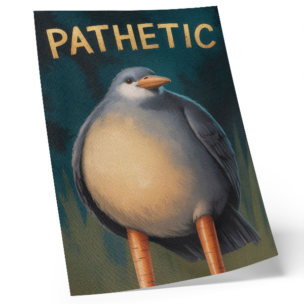 Póster con colores saturados Divertido pájaro con colores inusuales sobre fondo turquesa