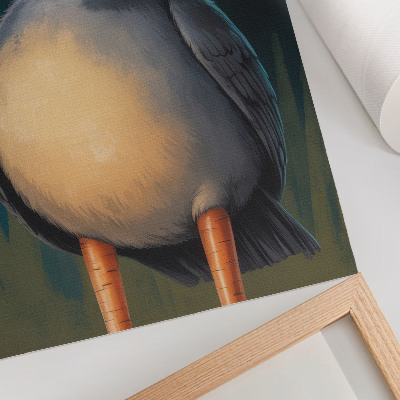 Póster con colores saturados Divertido pájaro con colores inusuales sobre fondo turquesa