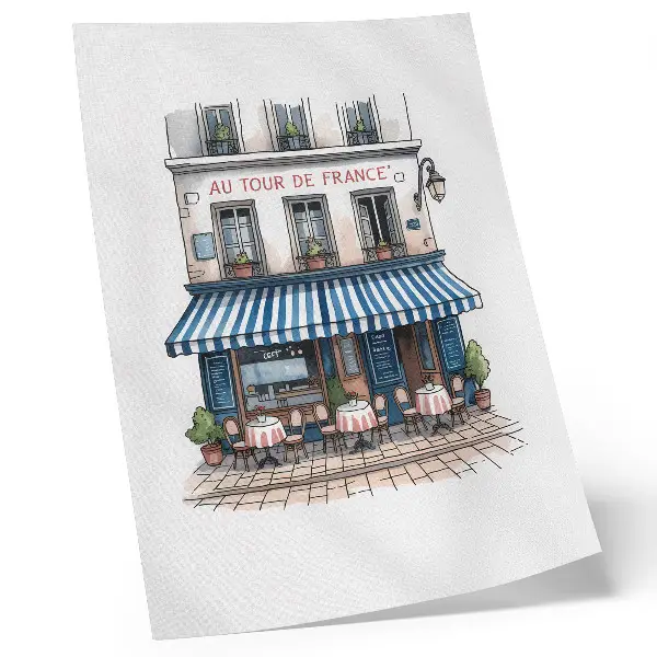 Póster un encantador café francés con terraza y mucho ambiente