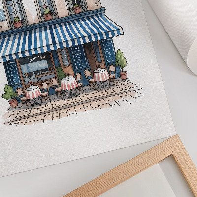 Póster Un encantador café francés con una terraza con mucho ambiente.