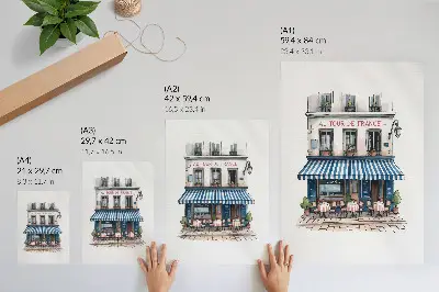 Póster un encantador café francés con terraza y mucho ambiente