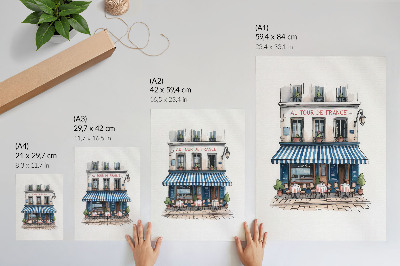 Póster Un encantador café francés con una terraza con mucho ambiente.