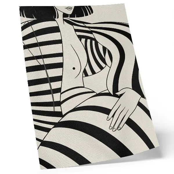 Lámina artística de alta calidad con diseño de rayas geométricas en blanco y negro