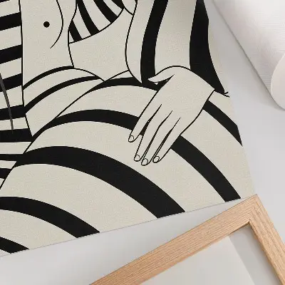 Lámina artística de alta calidad con diseño de rayas geométricas en blanco y negro
