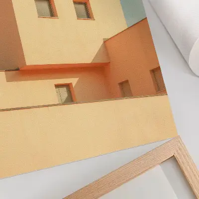 Lienzo decorativo moderno arquitectura geométrica con fachada en color beige