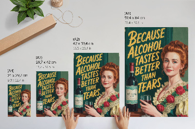 Póster con colores saturados Mujer de elegancia retro con vino e inscripción