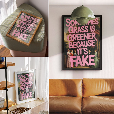 Lienzo decorativo moderno Inscripción rosa, personajes del bosque, elegancia, humor