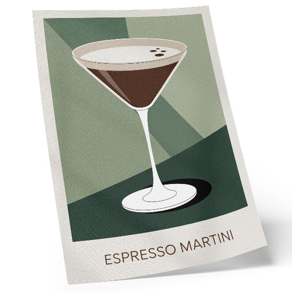 Póster con colores saturados Martini moderno en verde, beige y blanco.