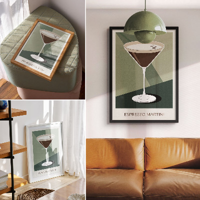 Póster con colores saturados Martini moderno en verde, beige y blanco.