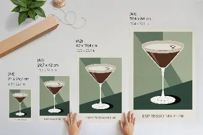 Póster de martini moderno diseño en tonos verde, beige y blanco con colores saturados