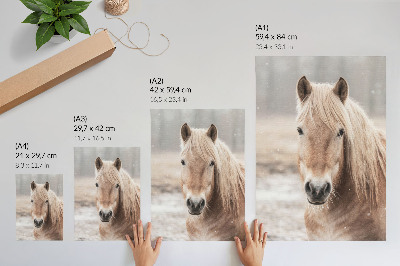 Lienzo decorativo moderno caballo en invierno con colores suaves que evocan paz y naturaleza