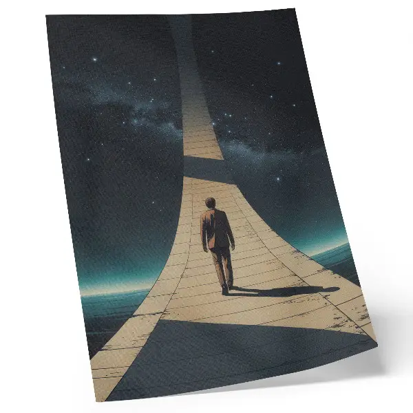 Póster persona en la carretera con perspectiva del espacio nocturno