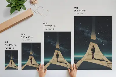 Póster persona en la carretera con perspectiva del espacio nocturno