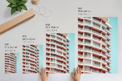 Póster de arquitectura moderna con balcones abiertos con colores saturados