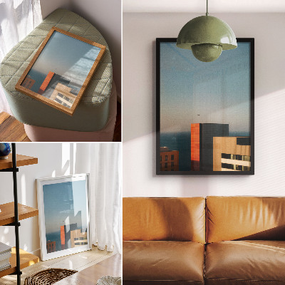 Lienzo decorativo moderno Modernidad, mar, edificios, pájaro, inmensidad, cielo