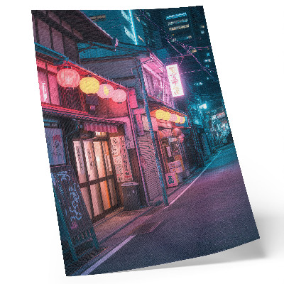 Póster con colores saturados Faroles de neón que encantan la noche en la calle de la ciudad