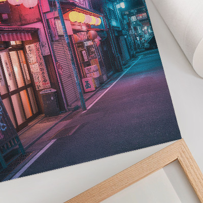 Póster con colores saturados Faroles de neón que encantan la noche en la calle de la ciudad