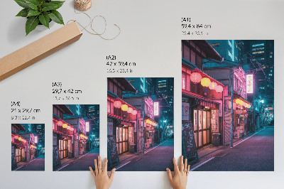 Póster con colores saturados Faroles de neón que encantan la noche en la calle de la ciudad