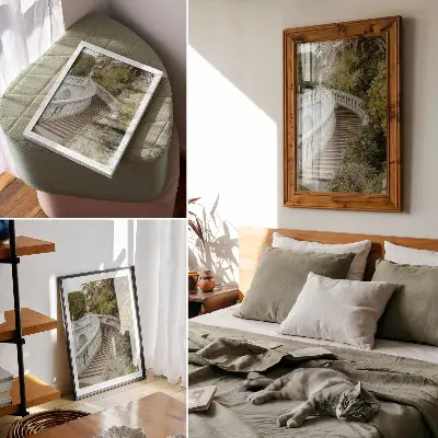 Lienzo decorativo moderno con diseño de elegante balaustrada en relajantes tonos verdes
