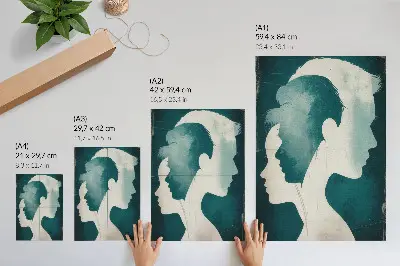 Póster de siluetas turquesas con delicadas líneas blancas