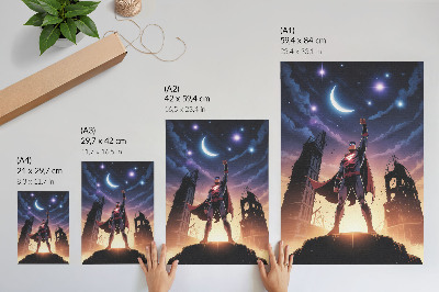Lámina artística de alta calidad Cielo nocturno, figura dinámica, ruinas misteriosas