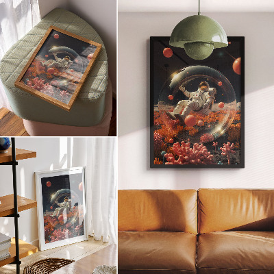Póster con colores saturados Astronauta espacio plantas coloridas cosmos
