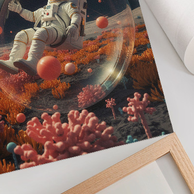 Póster con colores saturados Astronauta espacio plantas coloridas cosmos