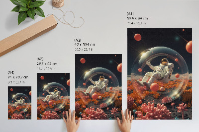 Póster con colores saturados Astronauta espacio plantas coloridas cosmos