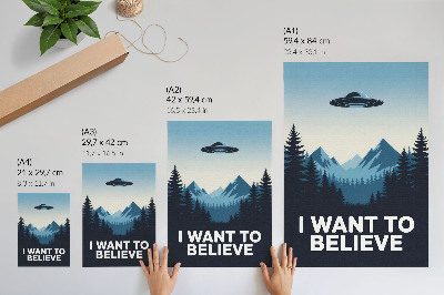 Póster OVNI bosque montañas misterioso estilo moderno